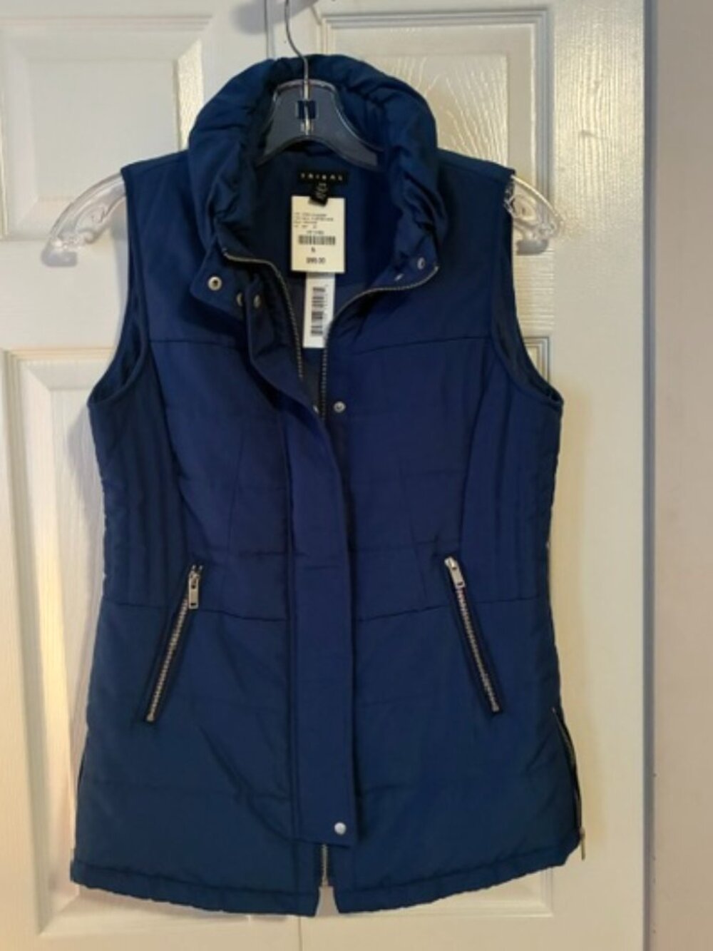NWT Size S Tribal Brand Marine Blue Quilted Stand Collar Puffer Vest